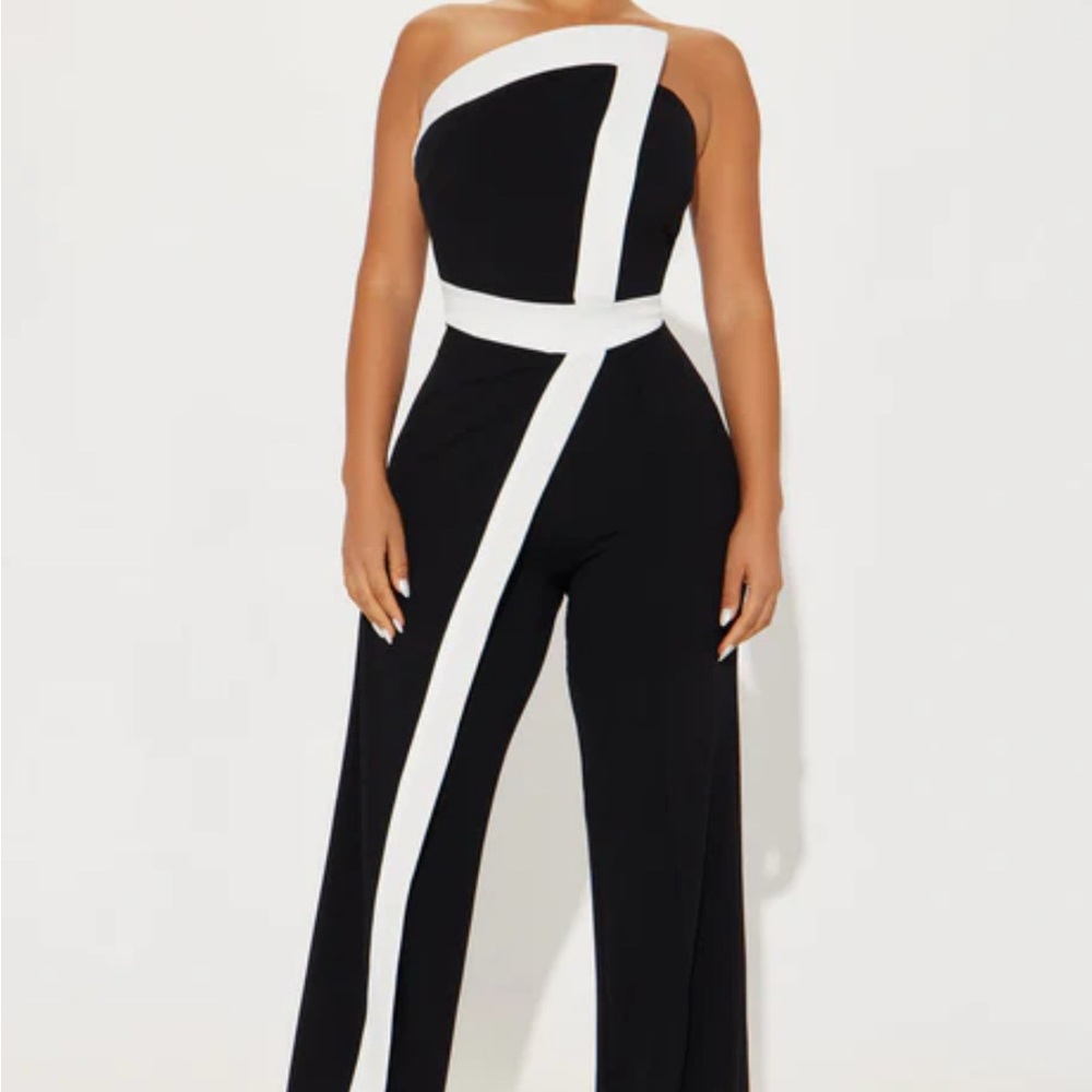 Fashion Nova Black and White Asymmetrical Jumpsuit